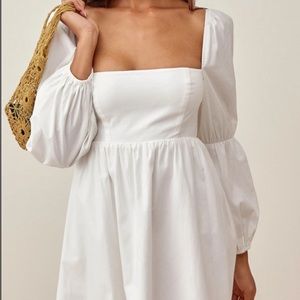 Reformation Michaela Mini Baby Doll Dress White Double Puff Sleeve - White
